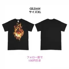 GILDAN ギルダン ファイヤーパターン 野球 Tシャツ 黒 XL 古着
