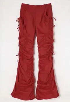 SLY 赤 RIBBON GATHER FLARE パンツ