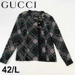 GUCCI チェック柄 ノーカラージャケット ウールシルク 42/Lサイズのサムネイル