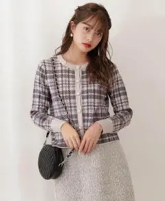 プロポーションボディドレッシング　ジャガードチェックカーディガン