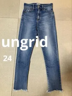 Ungrid デニム　ハイウエストフレイドヘムストスリ　24インチ　スキニー