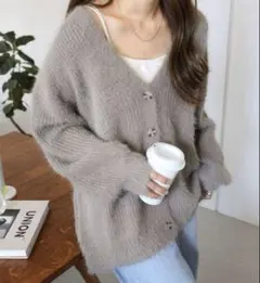 アンドミー andMe 長袖フェザーヤーンニットカーディガン