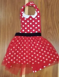 ミニーちゃん　水玉模様のハルターネックエプロン