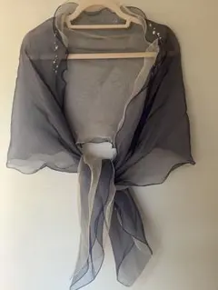 ネイビー シフォンストール パール付き