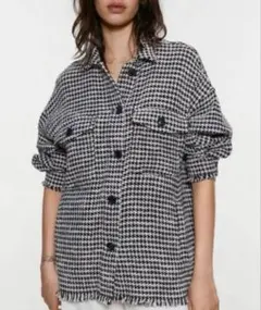 【美品】ZARA 千鳥格子柄ツイードジャケット フリーサイズ