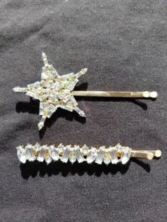 クリスタル星形とストレートヘアピン2本セット