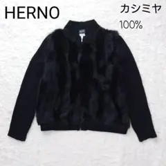 HERNO ヘルノ　カシミヤ　ラビットファー　ボア　ジップジャケット　黒のサムネイル
