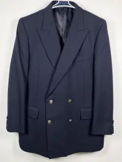 249B【美品】紺ブレ テーラードジャケット 金ボタン ダブル ネイビー M
