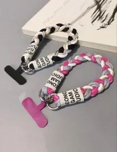 編み込み スマホストラップ ブラック ホワイト ベージュ ゴールド アクセサリー