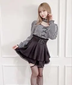 MA*RS マーズ パールリボンフリルスカパン グレー ギンガムチェック