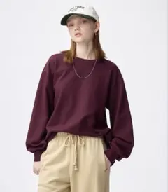 GU ライトスウェットオーバーサイズT ロンT 2025 ワイン Mサイズ