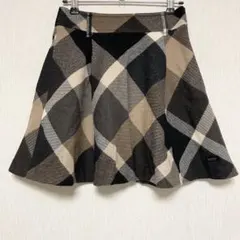 BURBERRY バーバリー ウール チェック フレア ミニ スカート 36
