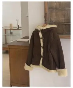 [新品] ブラウン ムートンコート フード付き