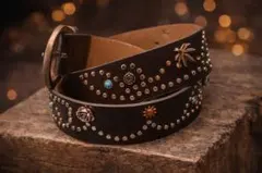 スタッズベルト ウエスタン 黒 ヴィンテージ ターコイズ y2k 110㎝男女