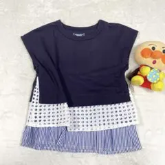 ruggedworksレイヤード風 Tシャツ ネイビー ストライプ 100 美品