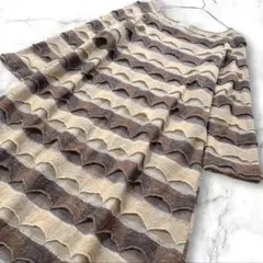 極美品 シビラ 薄手 ニットワンピース フレア 8部袖 ボーダー ロング ミモレ