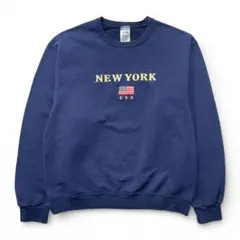 USA古着 00S JERZEES ニューヨーク 星条旗 刺繍 ロゴ スウェット