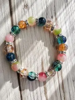 16cm天然石とクラックビーズのブレスレット