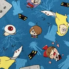 ゲゲゲの鬼太郎柄の青色綿生地　７０✖️４０㎝