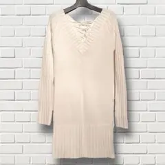 Mサイズ　白　ホワイト　タイト　ニット　ワンピース　ミニ　レースアップ　ワンピ