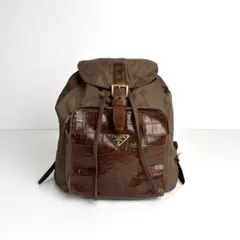 極美品 PRADA プラダ リュック バックパック ナイロン レザー ブラウン