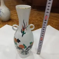 有田焼花瓶 白 陶器 花と鳥の絵柄 高さ20.1cm