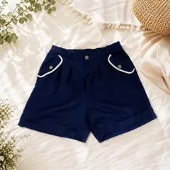 アクシーズファム キュロット ショートパンツ ネイビー 紺 M レース 裏地あり