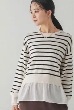 グローバルワーク　メルティニット布帛ドッキングプルオーバー　アイボリー Mサイズ