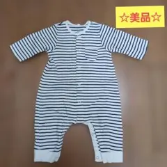 オーガニックコットン ストライプロンパース 3m