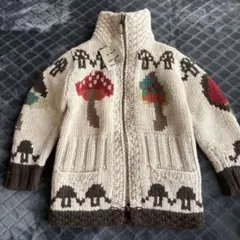 【新品】ムチャチャ　カウチンニット　カーディガン　アウターウール100% きのこ