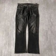 m6915【EDWIN】00s Y2K フレアデニムパンツ スミクロ W30