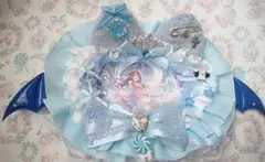 B7 トレカ デコ 水色 白 猫耳 硬質カード ケース デビル 横型 羽