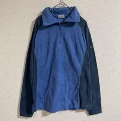 コロンビア ハーフジップ フリース M ブルー バイカラー ロゴ刺繍 キャンプ