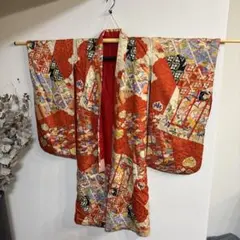 ミ*コ様 三越謹製　子ども着物　可愛い振袖　長襦袢セット　朱色