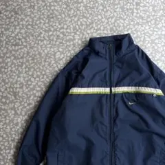 【裏地あり】オールドNIKE古着ナイロンジャケット刺繍ロゴ紺ストリートL長袖