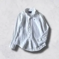 ポロラルフローレン リネン長袖シャツ 麻100% ポニー刺繍 M ホワイト BD