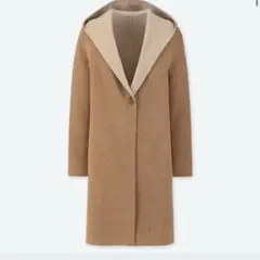 ユニクロ　ダブルフェイスフーデットコート　ベージュ　S UNIQLO