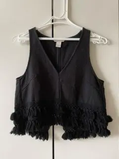 美品　H&M ツイードベスト　フリンジデザインツイードベスト　ノースリーブ　ジレ
