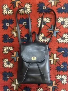 正規美品男女COACHコーチ オールレザー リュック ブラック 0753-311 