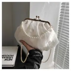 2wayパーティバッグ　ハンドバッグ パール　ホワイト　がま口　結婚式　お呼ばれ