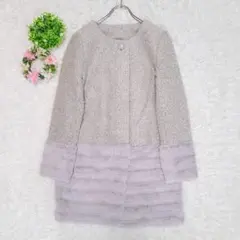 美品 【イノウェーブ】 ノーカラーコート フェイクファー (M) 異素材切り替えのサムネイル