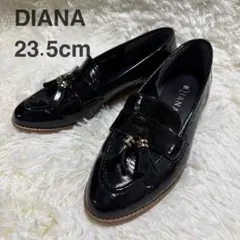 【DIANA 】シュリンクエナメル タッセルローファー ブラック 23.5cm
