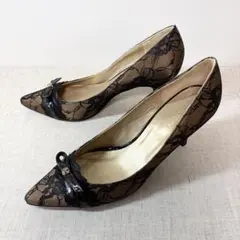 極美品★Odette e Odile パンプス レース リボン ポインテッドトゥ