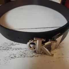 Calvin Klein 黒 レザーベルト CKロゴ