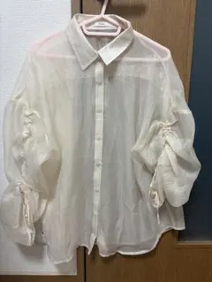 Thevon ラメワッシャー袖シャーリングシアーシャツのサムネイル