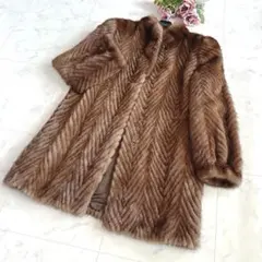 美品★デミバフミンク 着丈82リアルファーコート 毛皮 毛並み◎なめし柔らか L