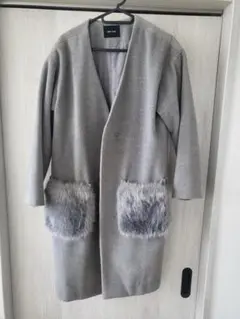 one way ロングコート グレー ファー付き レディース M