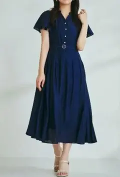 ミッシュマッシュ　ネイビー 半袖シャツワンピース M