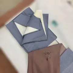 着物 帯 セット 青灰色 ピンク 菊花 地紋 和装 上品 長期保管品のサムネイル
