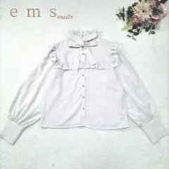 【エムズエキサイト】フリルリボン付き長袖ブラウス ライトベージュ サイズF